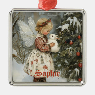Personalisierte Vintage-Weihnachtsfee mit Hase Ornament Aus Metall