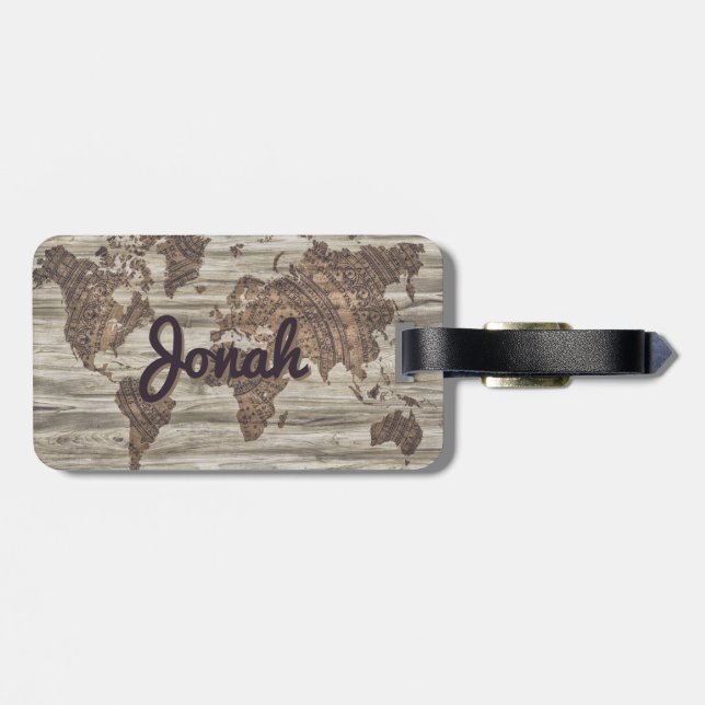 Personalisierte Vintage Weltkarte Gepäckanhänger (Rückseite horizontal)