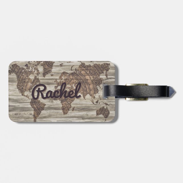 Personalisierte Vintage Weltkarte Gepäckanhänger (Rückseite horizontal)