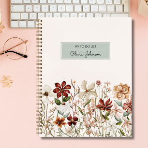 Personalisierte Vintage Wildblume Blumentodo-Liste Notizbuch