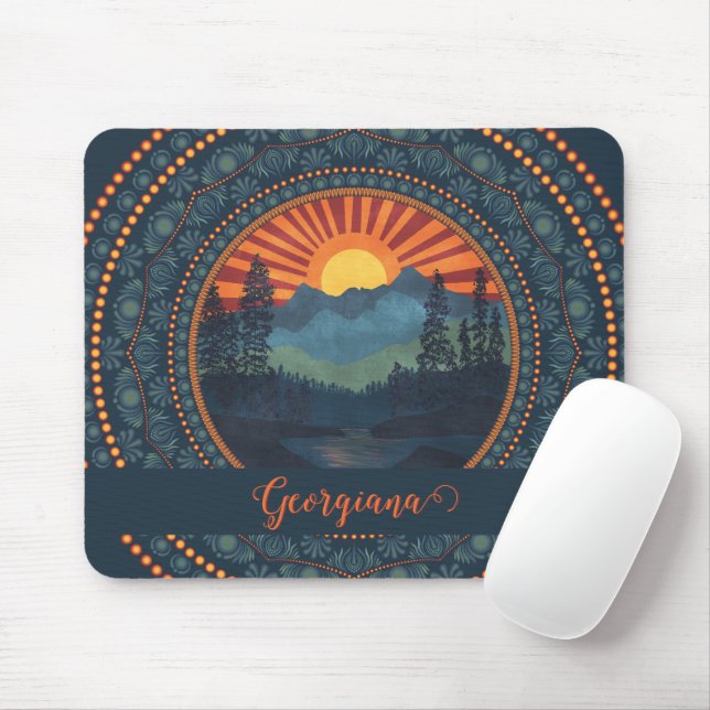 Personalisierte Vintage Wildnis Sunset Dot Mandala Mousepad (Mit Mouse)