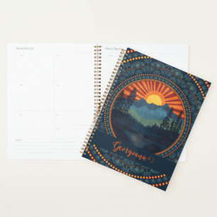 Personalisierte Vintage Wildnis Sunset Dot Mandala Planer