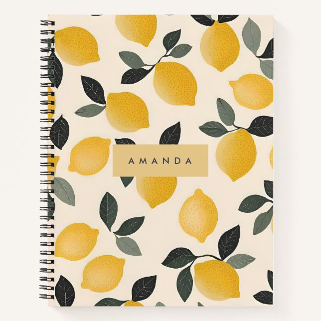 Personalisierte Vintage Zitronen mit grünen Blätte Notizbuch (Vorderseite)