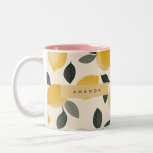 Personalisierte Vintage Zitronen mit grünen Blätte Zweifarbige Tasse