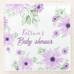 Personalisierte Violett Wasserfarben Blume Kinderd Glasuntersetzer