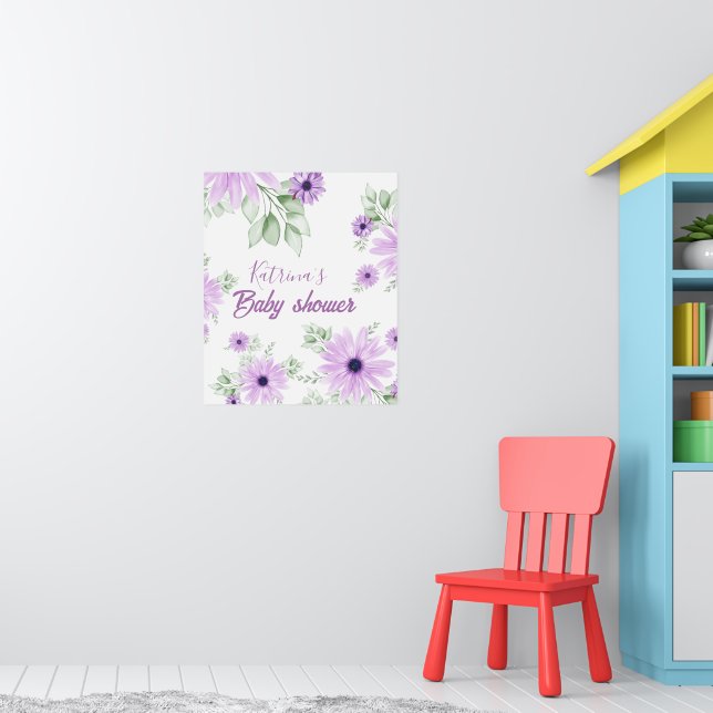 Personalisierte Violett Wasserfarben Blume Kinderd Poster (Kinderzimmer 1)