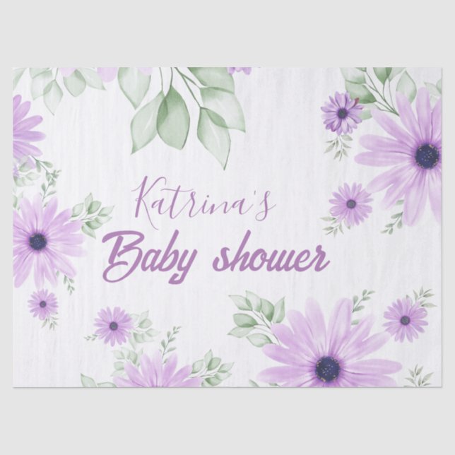 Personalisierte Violett Wasserfarben Blume Kinderd Seidenpapier (Vorderseite)