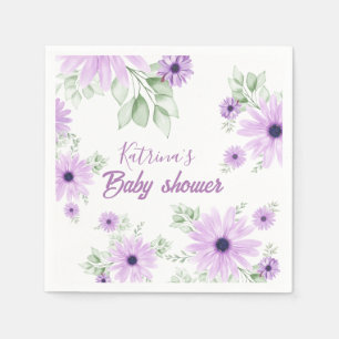 Personalisierte Violett Wasserfarben Blume Kinderd Serviette
