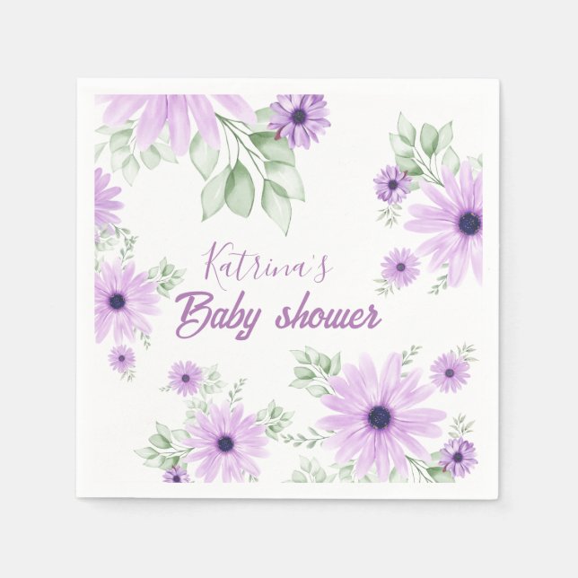 Personalisierte Violett Wasserfarben Blume Kinderd Serviette (Vorderseite)