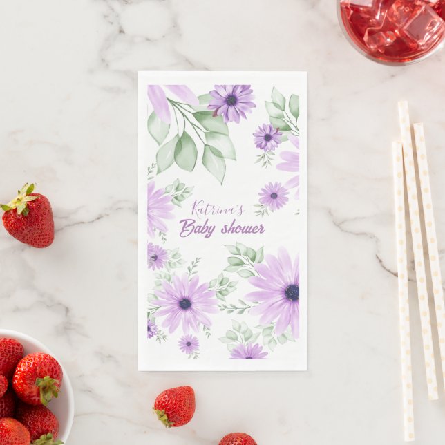 Personalisierte Violett Wasserfarben Blume Kinderd Serviette (Beispiel)
