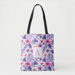 Personalisierte, violette Handblumen Tasche