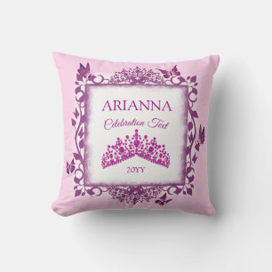 Personalisierte violette Tiara und Schmetterlinge Kissen