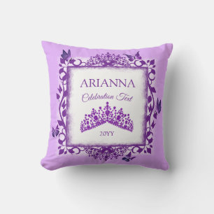 Personalisierte violette Tiara und Schmetterlinge Kissen