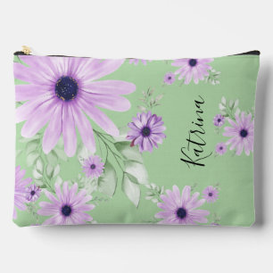 Personalisierte violette und grüne Aquarellblumen Zubehörtasche
