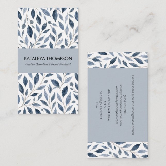 Personalisierte Visitenkarte Blue Leaf (Vorne/Hinten)