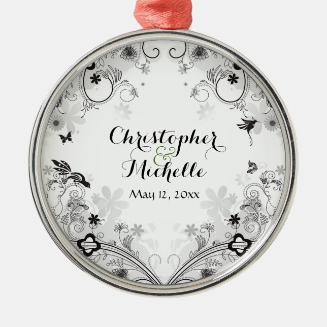 Personalisierte Vögel und Blumengärten Ornament Aus Metall (Vorne)