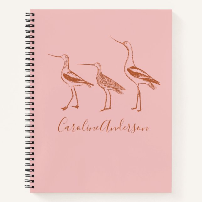 Personalisierte Vogelkunst in Rost und Rost Zeichn Notizbuch (Vorderseite)