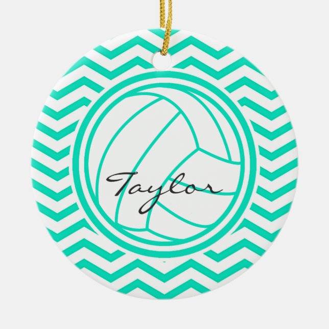 Personalisierte Volleyball; Aqua Green Zickzack Keramik Ornament (Vorne)