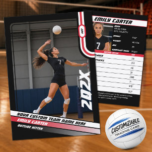 Personalisierte Volleyball-Sammelkarten Rot Schwar Telefonnummerkarte