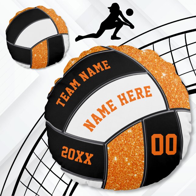 Personalisierte Volleyballgeschenke in Ihrer FARBE Rundes Kissen (Volleyball team gift ideas. Volleyball Pillow. Volleyball bedroom decor. Orange, Black and White.)