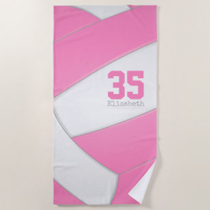 personalisierte Volleyballmädchen in Rosa Strandtuch
