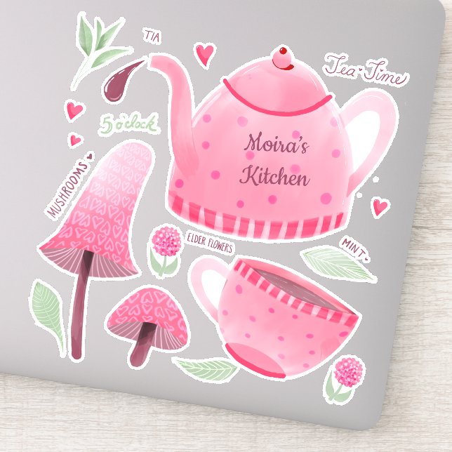 Personalisierte, von Hand angestrichene, rosa Tea- Aufkleber (Detail)