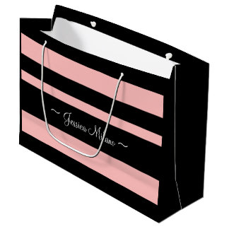 Personalisierte Vorderseite, rosa und schwarze Pap Große Geschenktüte