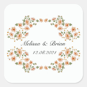 Personalisierte Vorlage für das Hochzeitslabel Quadratischer Aufkleber