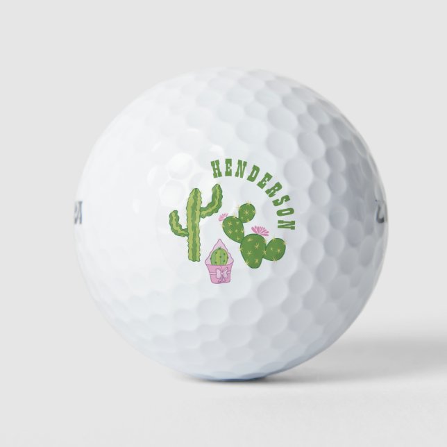 Personalisierte Vorlage für Kaktus, grün und rosa Golfball (Vorderseite)