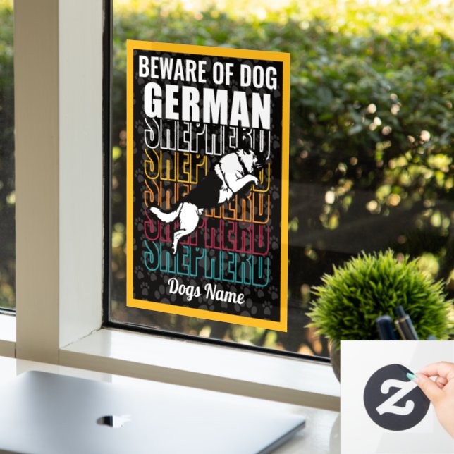 Personalisierte Vorsicht vor der Hundeschäfte  Fensteraufkleber (Büro)