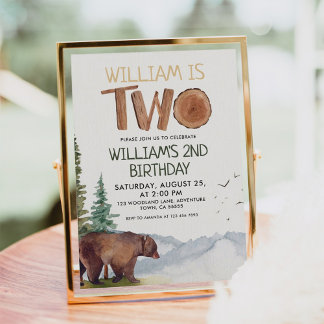 Personalisierte Waldbärenjungen 2. Geburtstag Einladung