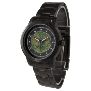 Personalisierte Waldgrün-Tarnungs-Uhr Armbanduhr