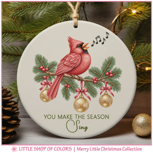 Personalisierte Waldkardinal-Musikliebhaber-Weihna Keramik Ornament