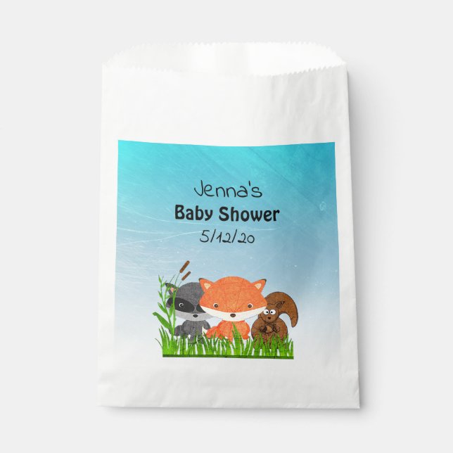 Personalisierte Waldkreaturen Baby-Duschtasche Geschenktütchen (Vorderseite)