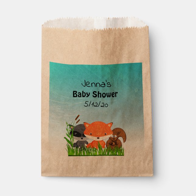 Personalisierte Waldkreaturen Baby-Duschtasche Geschenktütchen (Vorderseite)