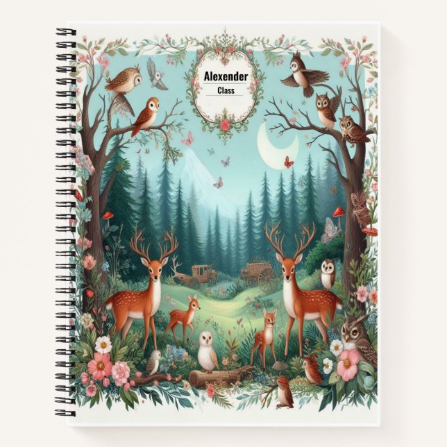 Personalisierte Waldkreaturen, verzauberter Wald Notizbuch (Vorderseite)