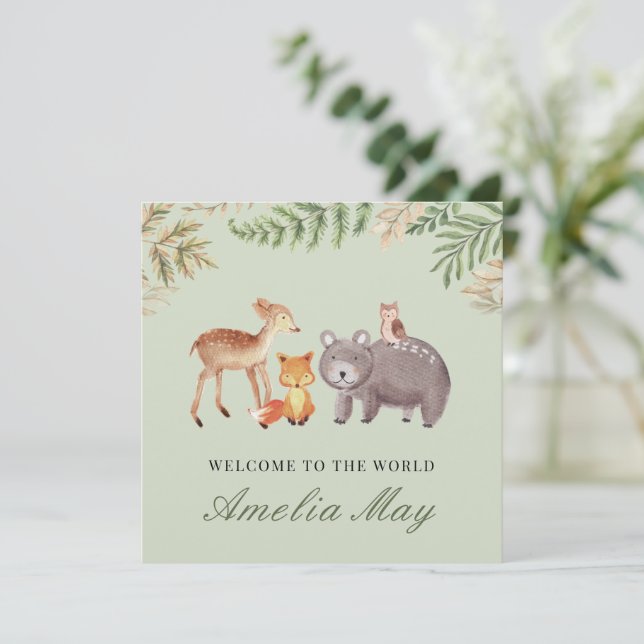 Personalisierte Waldtiere Neue Kinderkarte Save The Date (Stehend Vorderseite)