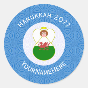 Personalisierte walisische Engel-Hanukkah-Flagge  Runder Aufkleber