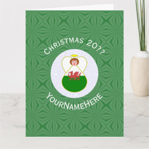 Personalisierte walisische Weihnachtsflagge Engel Karte