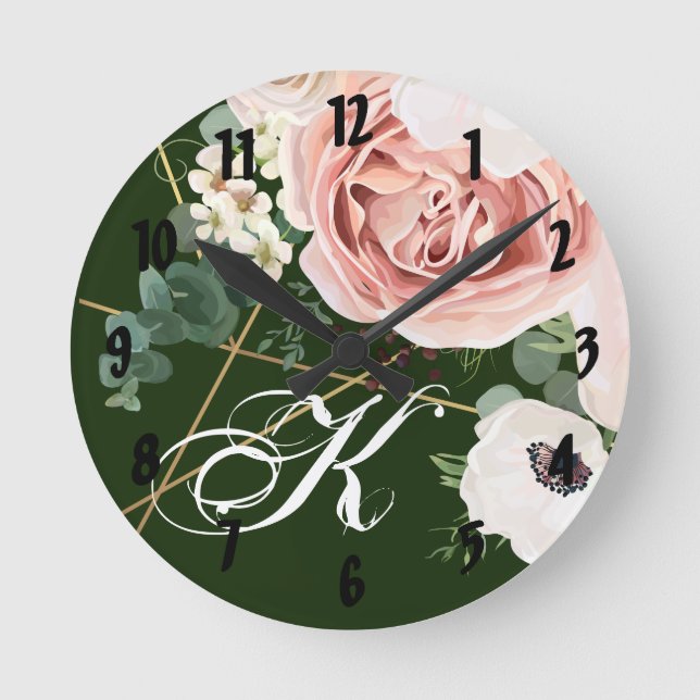 Personalisierte Wall Clock Geometric Garden Rose J Runde Wanduhr (Vorderseite)