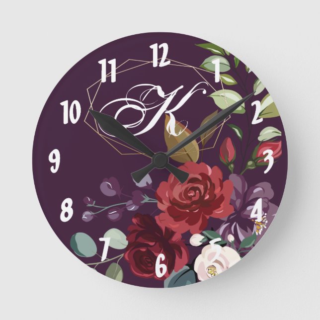 Personalisierte Wall Clock Plane Lila Rose Gold Ge Runde Wanduhr (Vorderseite)