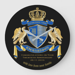 Personalisierte Wappen des Blauen AdlerEmblems Große Wanduhr