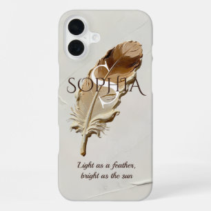 Personalisierte Warme Braune Feder Monogramm  iPhone 16 Plus Hülle