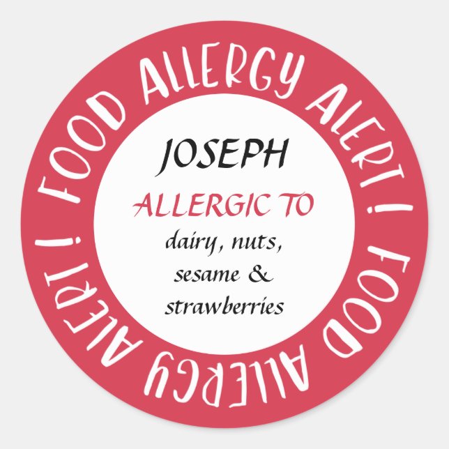 Personalisierte Warnhinweise zur Allergie bei rote Runder Aufkleber (Vorderseite)