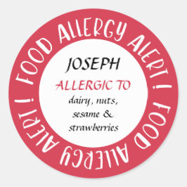 Personalisierte Warnhinweise zur Allergie bei rote Runder Aufkleber