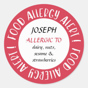 Personalisierte Warnhinweise zur Allergie bei rote Runder Aufkleber