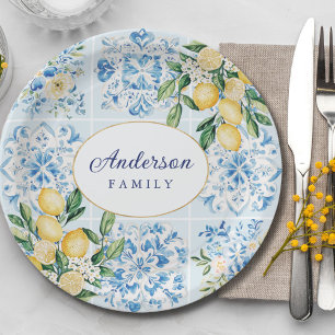 Personalisierte Wasserfarbe Blaue Italienische Fli Pappteller