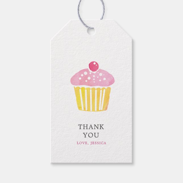 Personalisierte Wasserfarbe Cupcake Danke, Geschen Geschenkanhänger (Vorderseite)