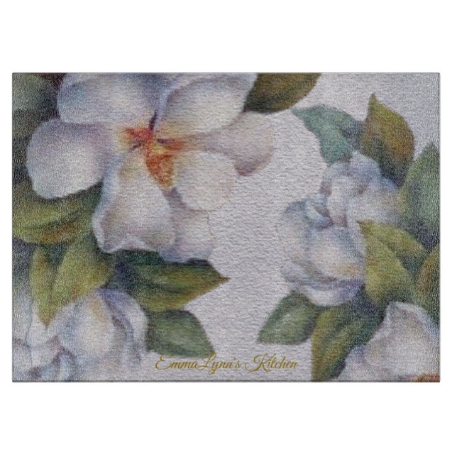 Personalisierte Wasserfarbe Elfenbein Magnolia Blü Schneidebrett (Vorderseite)