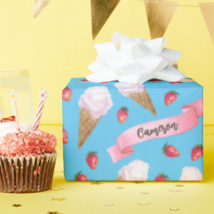 Personalisierte Wasserfarbe Erdbeere Ice Geschenkpapier
